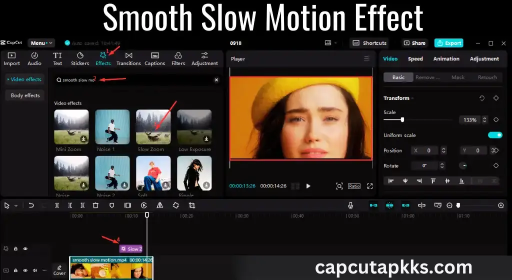 Smooth Slow Motion Effect, Download capcut mod apk free